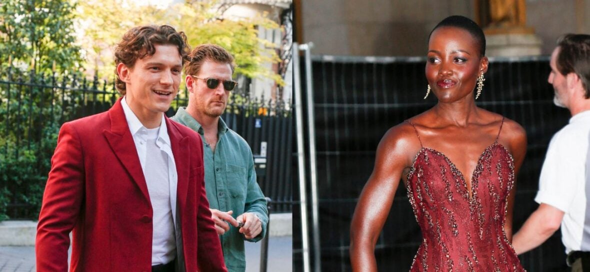 A side-by-side collage of Tom Holland and Lupita Nyong