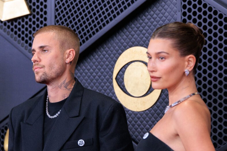 Hailey and Justin Bieber at 2026 Grammy Awards - Arrivals