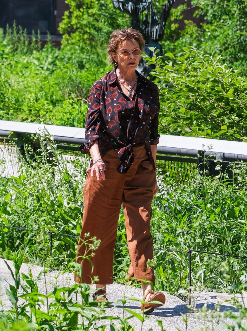 Annette Bening gets into character as she films scenes her upcoming comedy 42.6 Years this morning in New York City