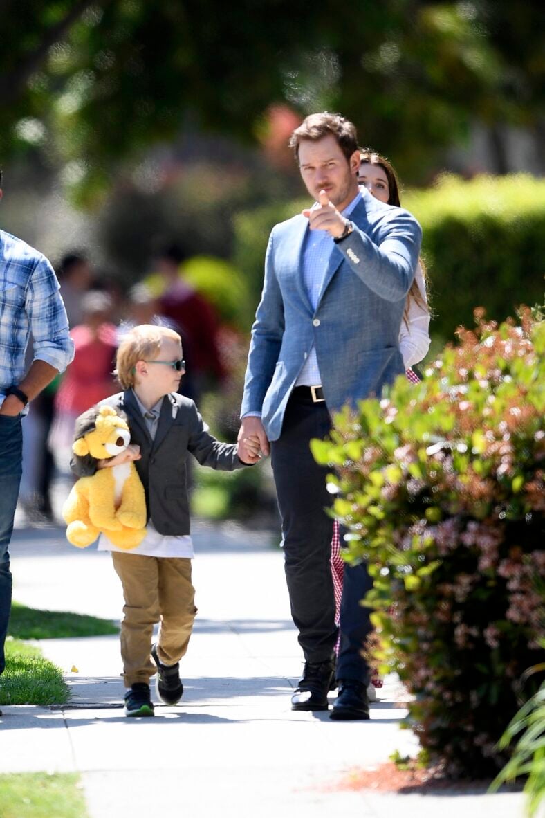 Chris Pratt takes Katherine and Jack to church for Easter.