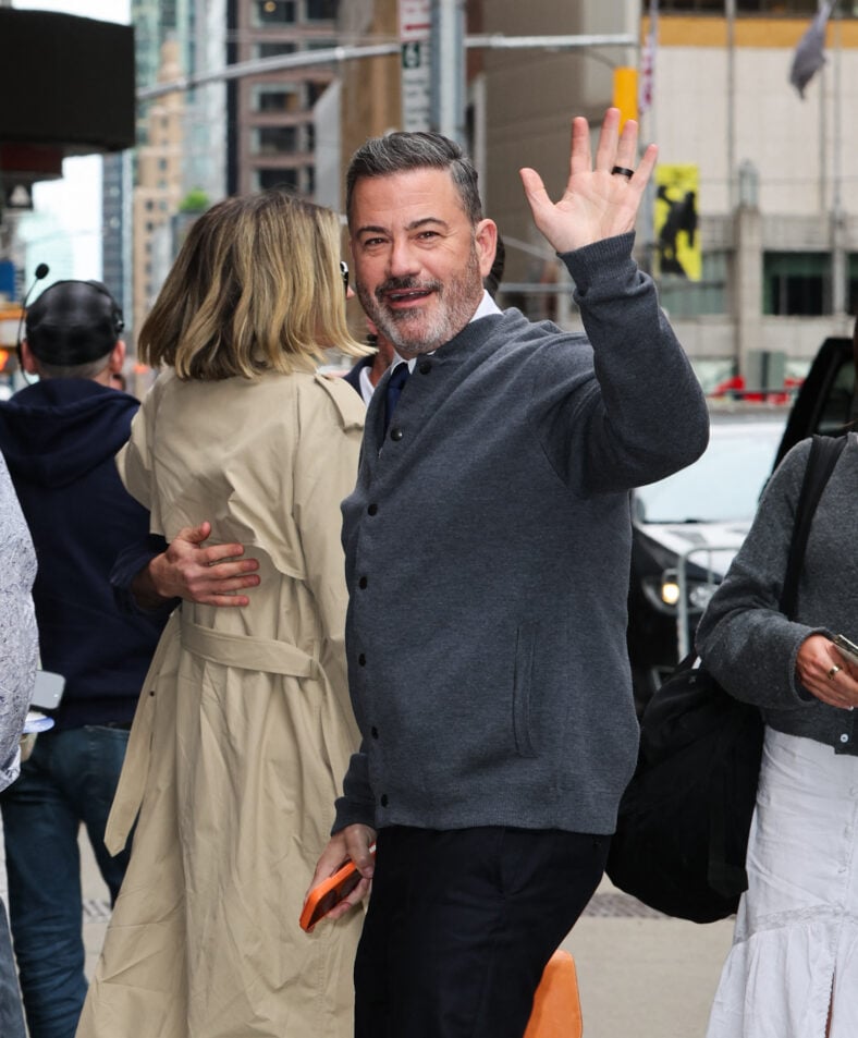 Jimmy Kimmel is all smiles arriving to the Late Show with Stephen Colbert this afternoon in New York City
