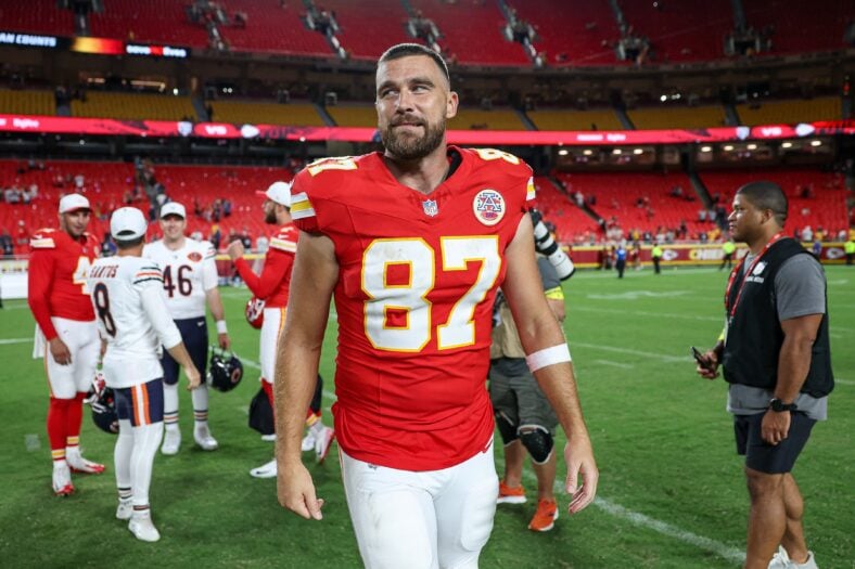 Travis Kelce on football field