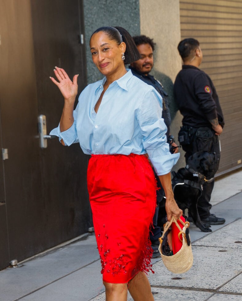 Tracee Ellis Ross is all smiles arriving to the View this morning in New York City