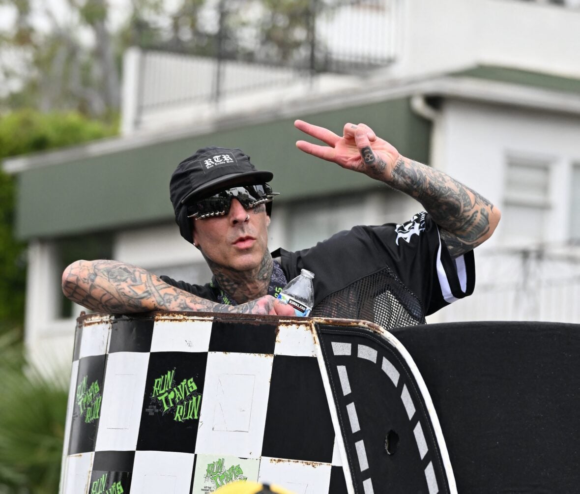 Travis Barker drives an oversized shoe in Santa Monica