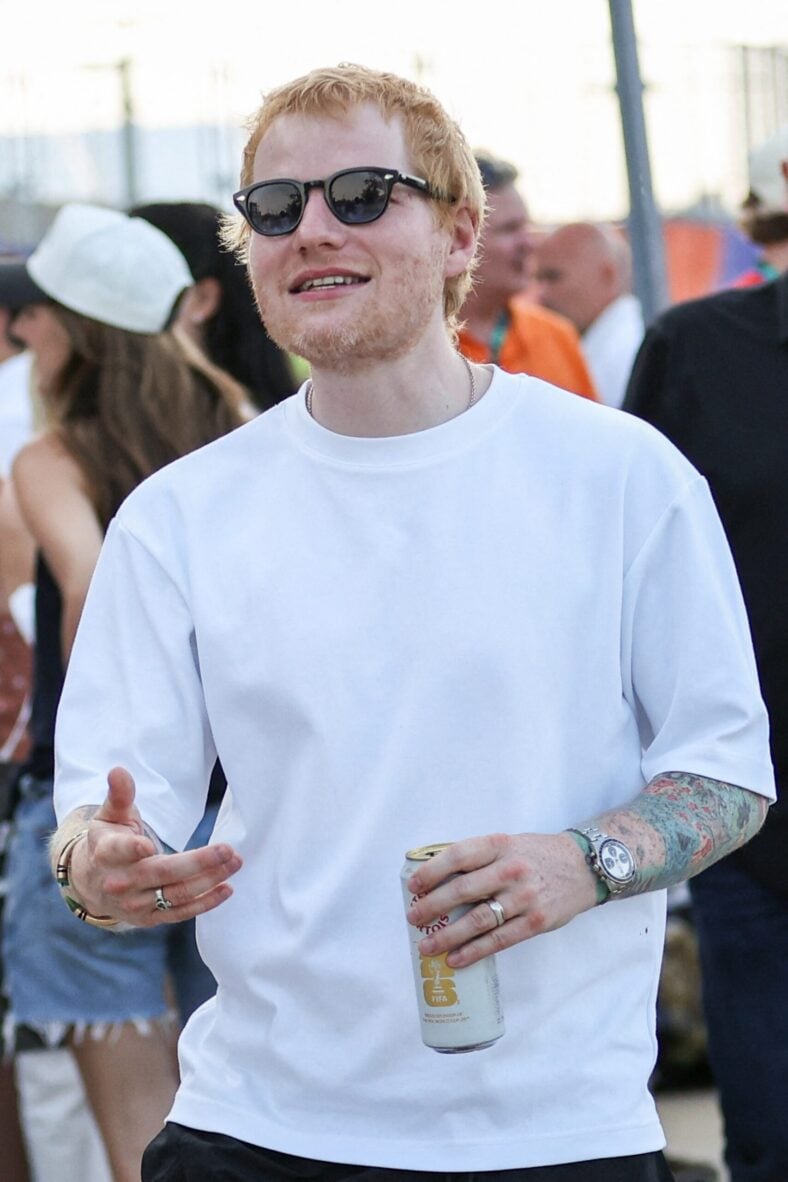 Ed Sheeran with other celebrities on their way to the Spain-Argentina World Cup final in New York