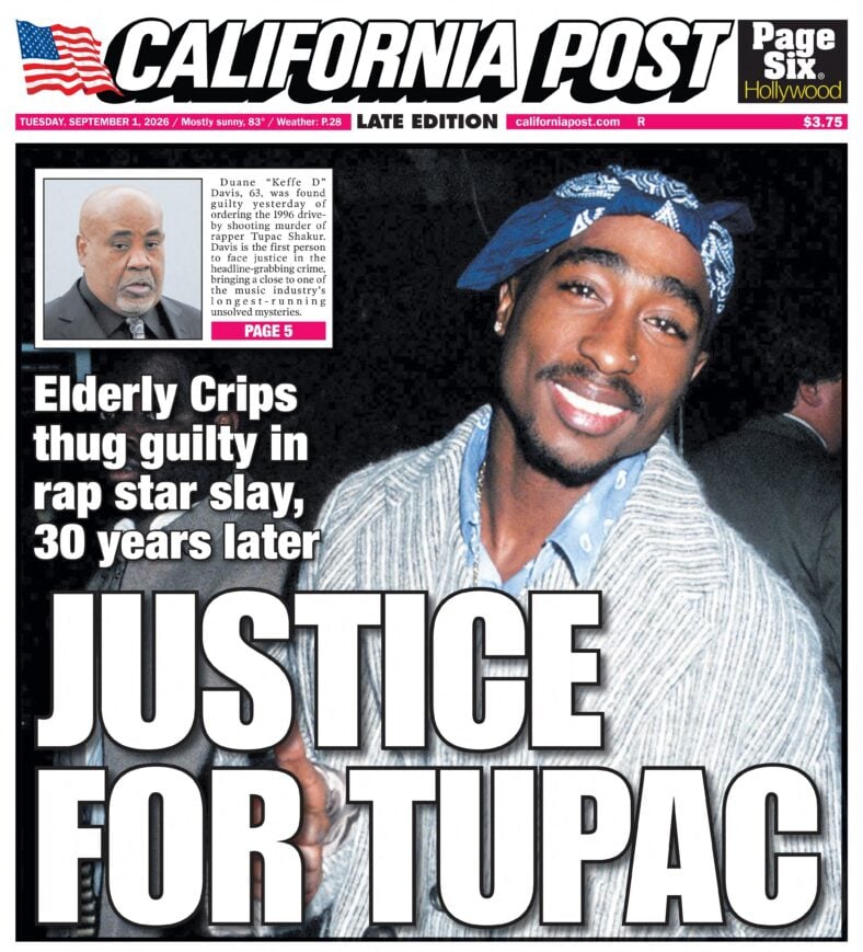 California Post cover for September 1st 2026 - JUSTICE FOR TUPAC