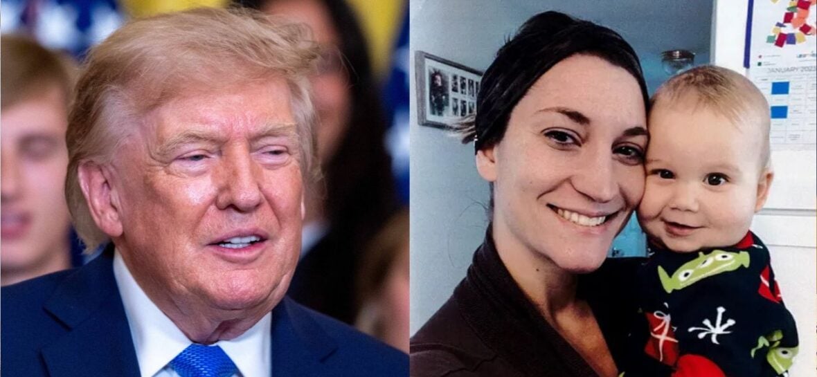 Donald Trump (left) Lindsay Clancy and child (right)