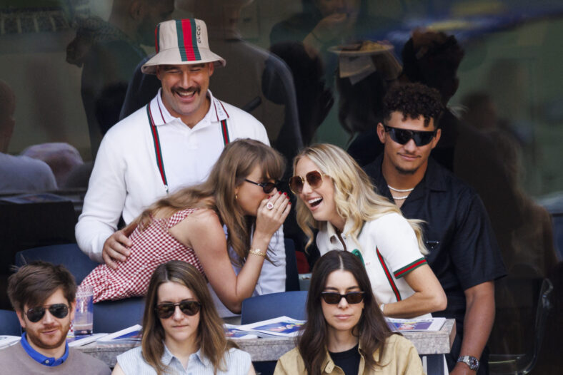Taylor Swift, Travis Kelce, Brittany Mahomes, and Patrick Mahomes at US Open