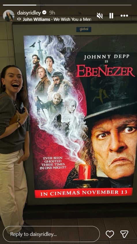 Daisy Ridley with Ebenezer poster on October 16