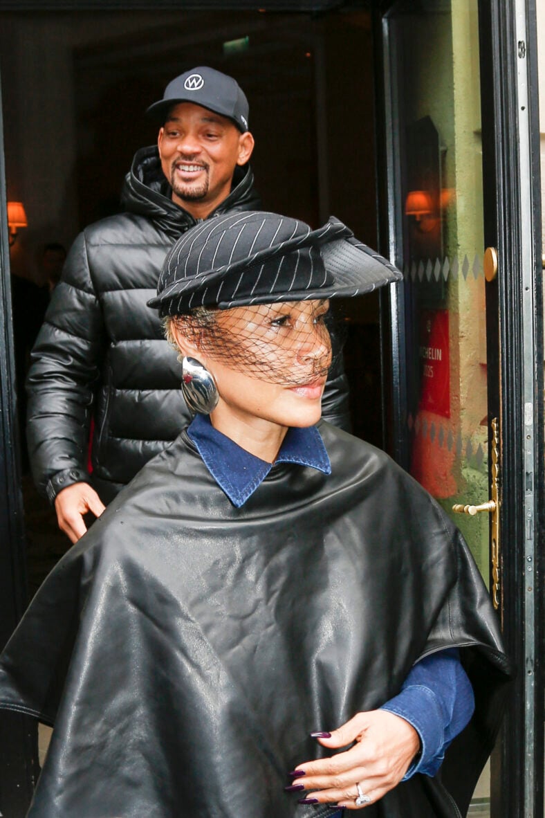 Jada and Will Smith leaving their hotel after Jaden Smith debuting Louboutin show in Paris